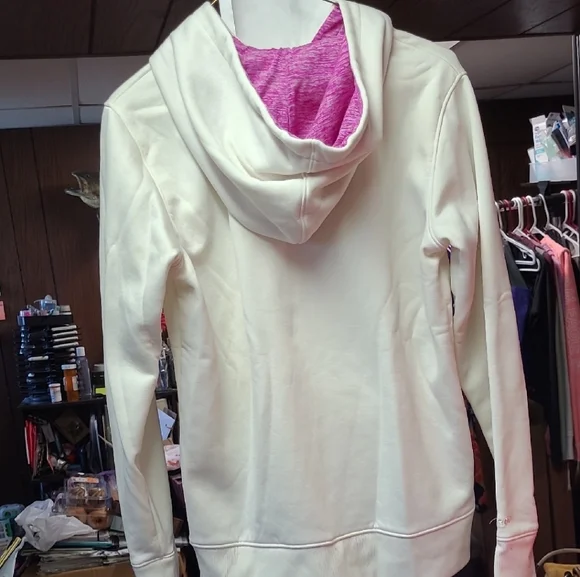 Under Armour Off-White Hoodie with Magenta Logo - Picture 3 of 4